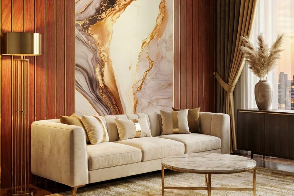 Elevate Your Interiors with Golden Line Fluted Panels (12 Inch)
